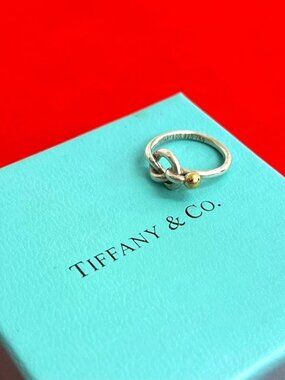 Tiffany & Co Hook Eye Love Knot 18K Gold Ring Silver